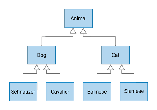 A type hierarchy of Animals, including a few Dog and Cat subtypes.