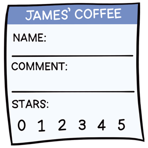 A comment card for a guest to enter their name, a comment, and a star rating.