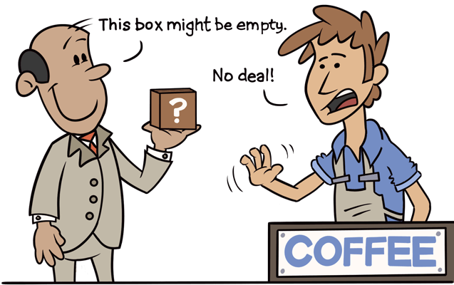 The guest offers a mystery box, but does not receive a coffee.