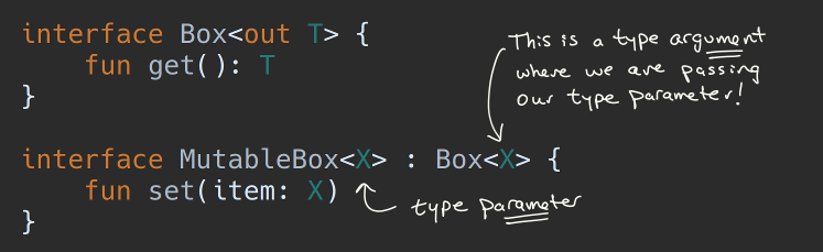 When declaring a superclass, you pass a type argument, not a type parameter.